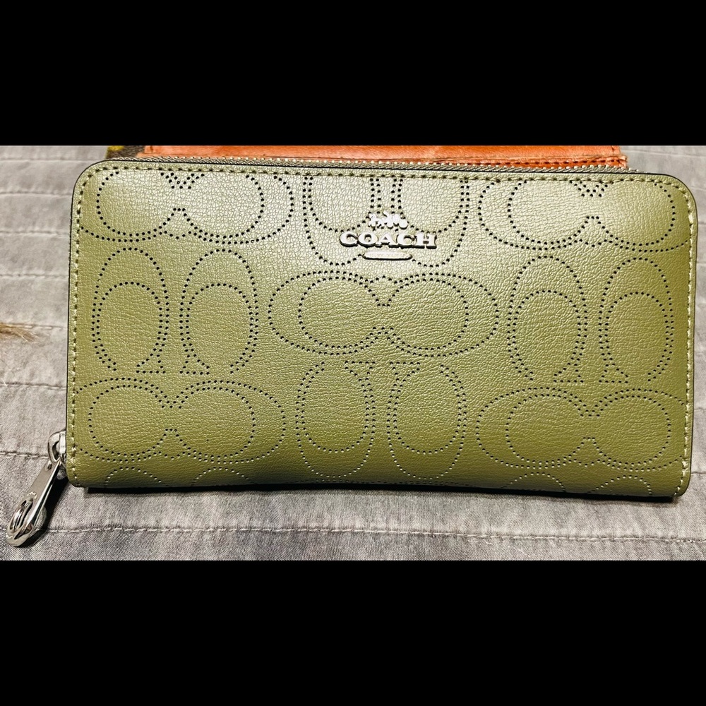 Coach Pouch COACH Signature Leather Perforated C Corner Zip Wristlet